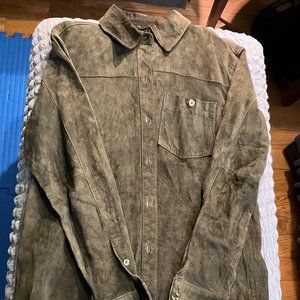 Charter Club leather suede button up shirt brown green small